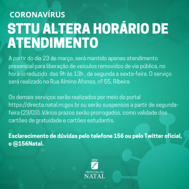 STTU divulga funcionamento durante a pandemia de Coronavírus STTU divulga funcionamento durante a pandemia de Coronavírus