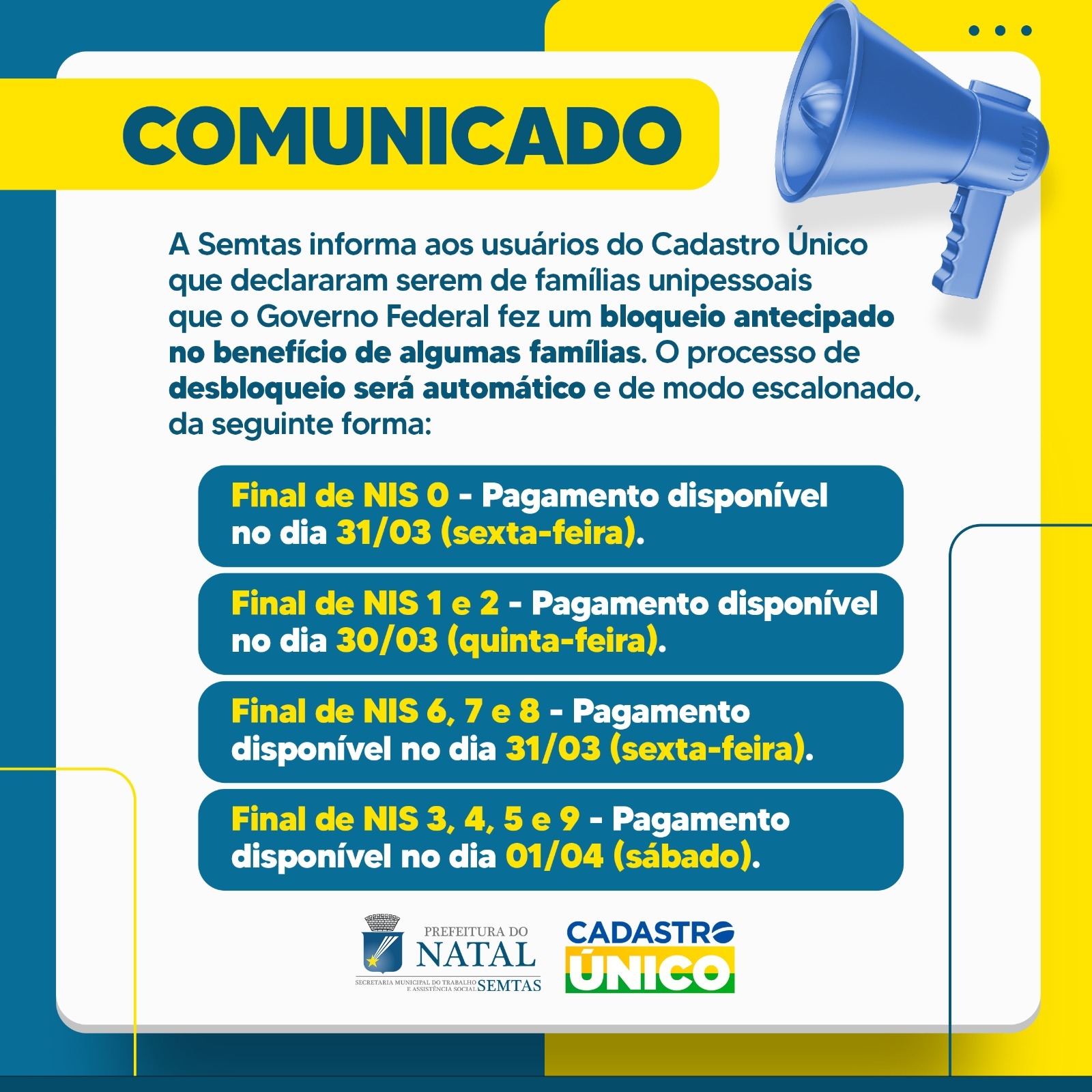 Nota Informativa - Famílias unipessoais têm que atualizar o CadÚnico