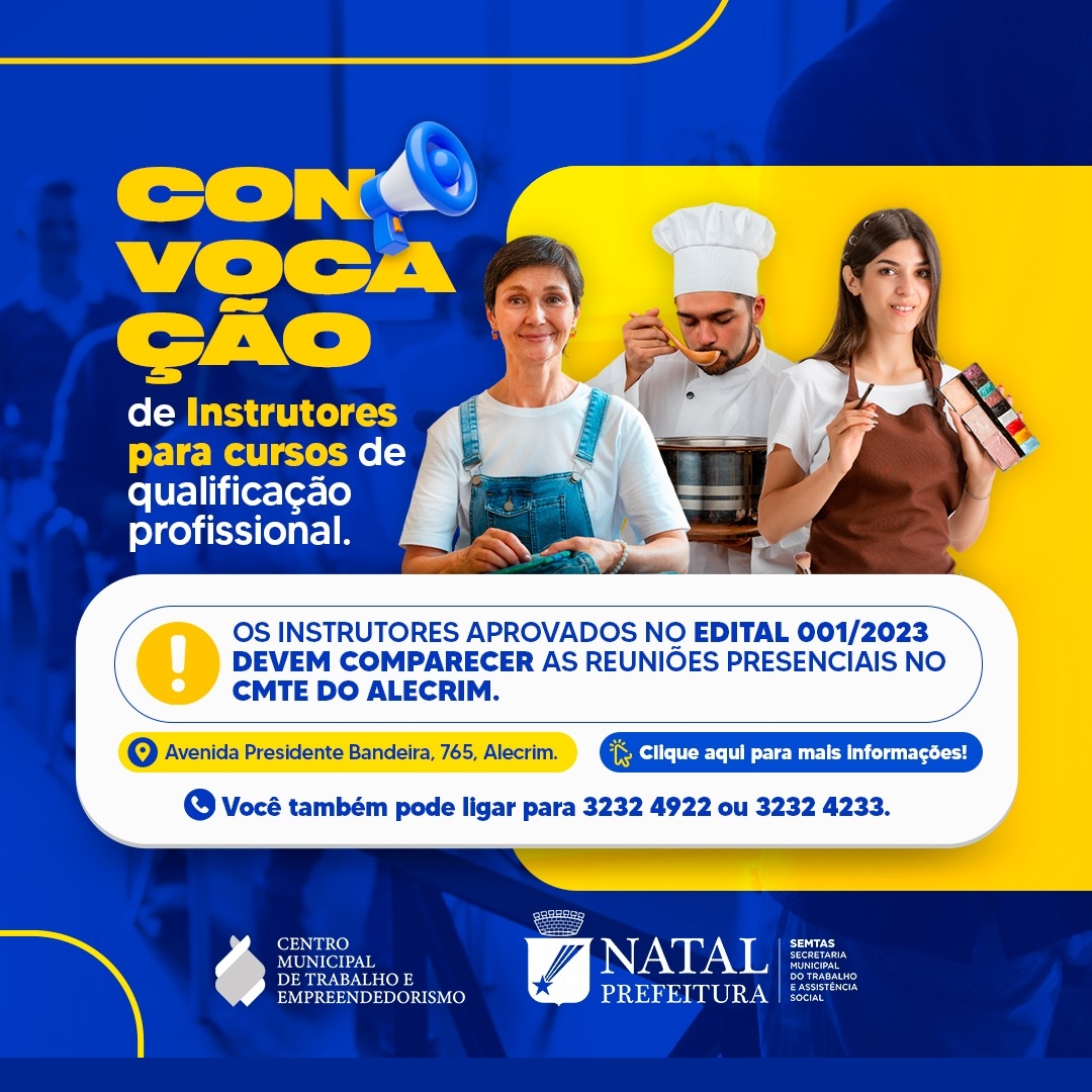 Semtas convoca instrutores para cursos de qualificação profissional