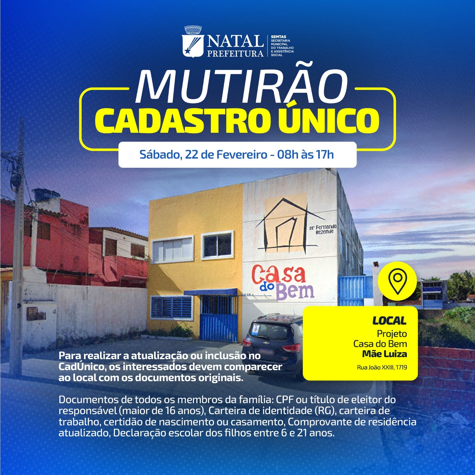 Semtas realiza nova ação do Cadastro Único no bairro Mãe Luiza