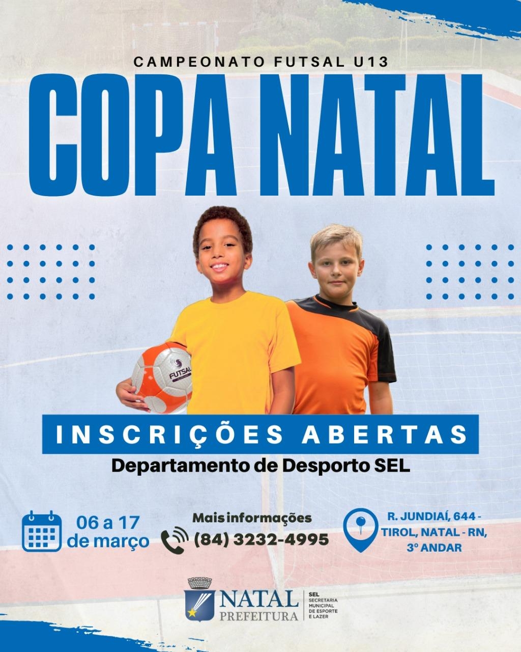 Prefeitura de Natal abre inscrições para a Copa Natal Sub-13 